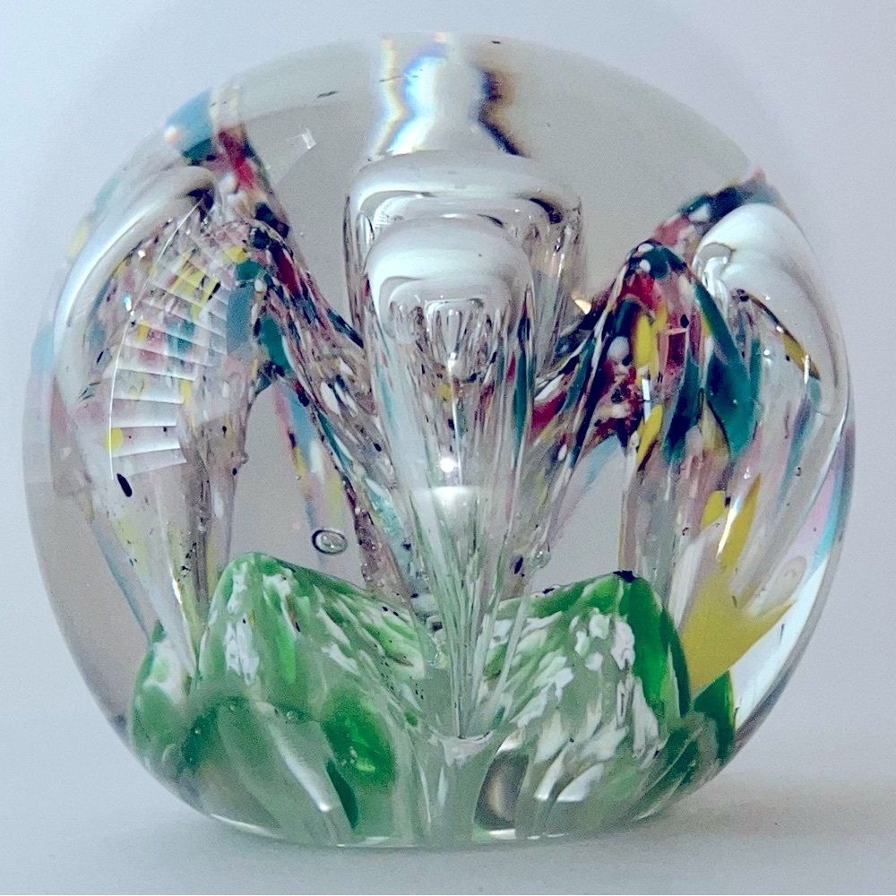Millefiori Paperweight Concentric Flowers Scrambled End Day Art Glass 3” EUC